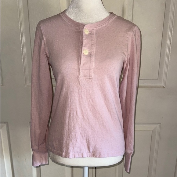 Everlane Pink 100% Cotton 2 Button Long Sleeve Henley - Picture 1 of 5